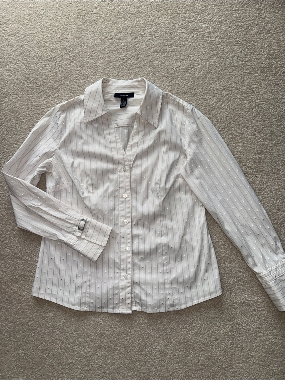 Alfani White Pinstriped Long-Sleeve Dress Shirt